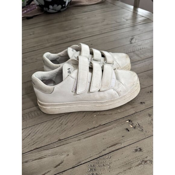 PRADA Leather Hook n Loop Platform Sneakers White Size 39 9 - Picture 7 of 12